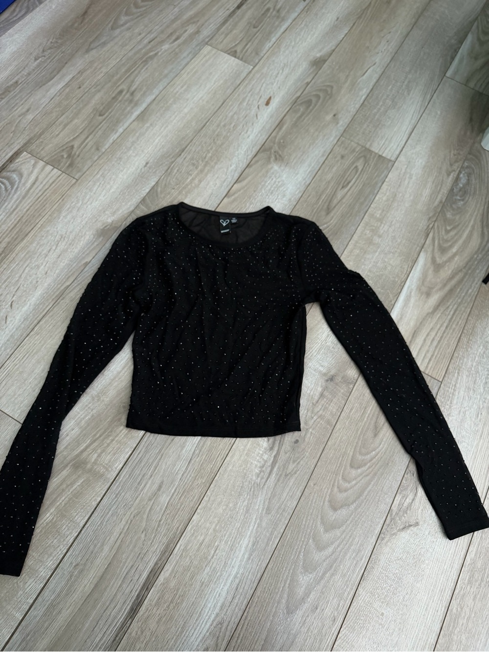 Windsor Black Long-Sleeve Sparkle Crop Top